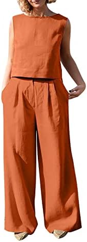 Summer Linen Linen Cotton Pant Sets Women 2023 Clothing Fashion 2 peças Conjuntos de calça para senhora