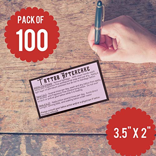 100 instruções de pós -tratamento de tatuagem rosa cartões de visita após suprimentos de tatuagem