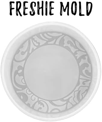 Circle Cardstock Round Decated Pattern Design Freshie Silicone Mold para aroma com curado aroma Curado Rios de bolso de couro sul de 4 ”diâmetro, vela, sabão, forno fresco resistente ao calor seguro a 400f