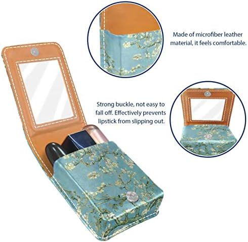 Caso de batom de Blossom de amêndoa Caixa de maquiagem portátil fofa com espelho para bolsa de bolsa leva