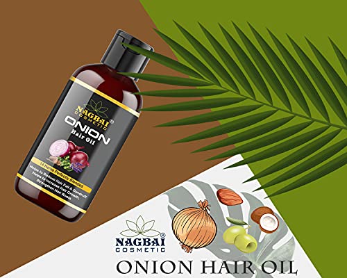 Óleo de cabelo de cebola Nagbai para crescimento de cabelo e controle de queda de cabelo com 14 óleos essenciais,