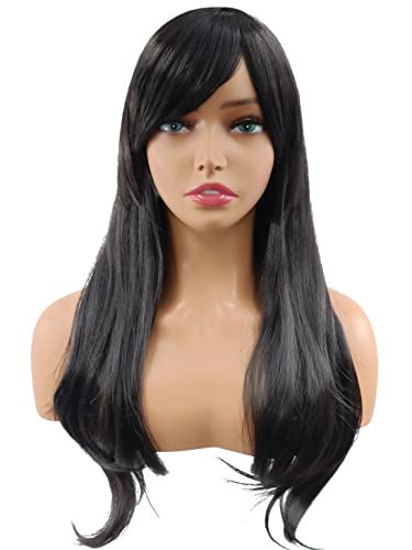 Port & Lotus Black peruca curta longa peruca de cosplay com perucas de franja para mulheres perucas de ondas
