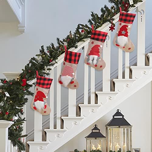 Leipple Christmas meias de 4 peças, exclusivo gnomos 3D meias de Natal lareira de Papai Noel em meias penduradas