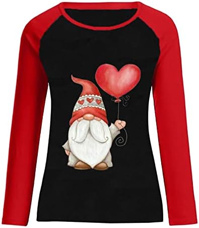Dia dos Namorados feminino Gnome Sweatshirt com Balões de coração Cute desenho animado Tops Blusa