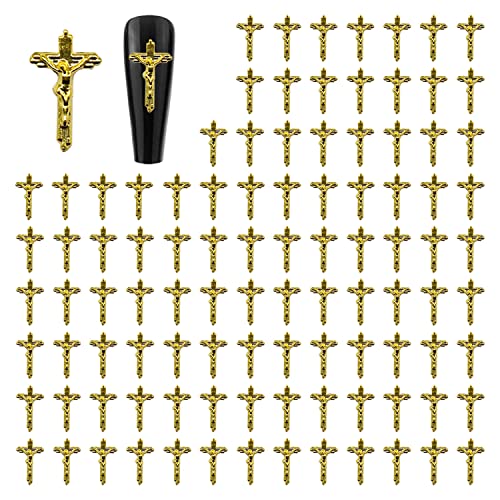 Wokoto 100pcs 3d Silver Cross unhas Charms para pregos jóias de unhas Crucifix Charms de unhas para