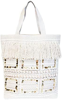 Saco de Tote de algodão elegante de teares manuais no exterior | Botão de ímã compras ou bolsa de mão de praia