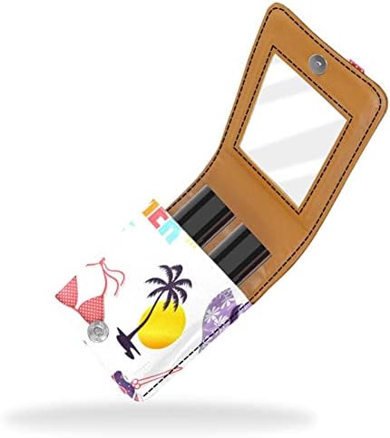 Caixa de batom com espelho para bolsa, óculos de sol de férias de férias de verão titular de maquiagem