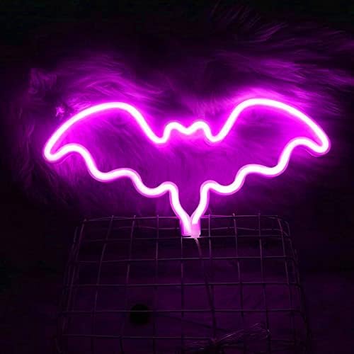 Sinais de néon de morcego, bateria ou luz de neon LED operada por USB, pendurado luz noturna decorativa