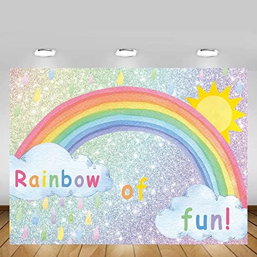 Mehofond 8x6ft Rainbow Birthday Birthday Girls Girls 1st Bday Sliver Glitter Sunshine Background Rainbow of Fun