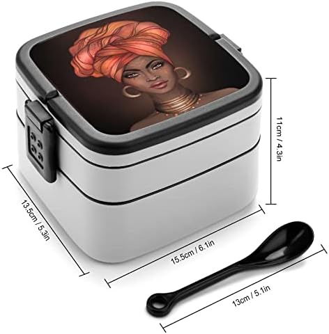 Afro -americano Pretty Girl Double empilhável Bento Lunch Box Container para viagens de piquenique para trabalho