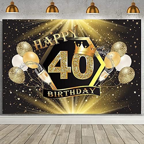 Aibiin Feliz 40º aniversário Banner de cenário para homens homens e ouro Borno -pano de fundo Glitter