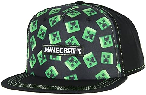 Minecraft Flutuing Creeper Head Design Flat Bill Youth Snapback Osfm Hat Black