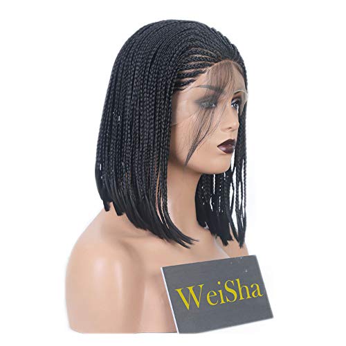 Weisha 13x4 Atualizada perucas curtas curtas para mulheres negras 16 1b Black Braids peruca com