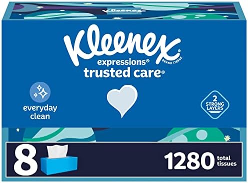 Kleenex Expressions Trusted Care Facial Facial Tissues, 8 caixas planas, 160 tecidos por caixa, 2 bly, embalagens