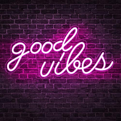 Bymax Neon Sign, Good Vibes Wall Decor Signs Neon Sinais, LED de LED movido a USB Lights Up Up for Bedroom