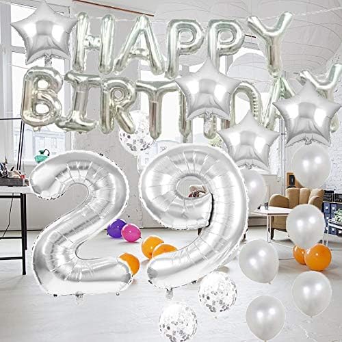 29º material de festa de decorações de aniversário, 29º aniversário Balões de prata, número 29 Balão