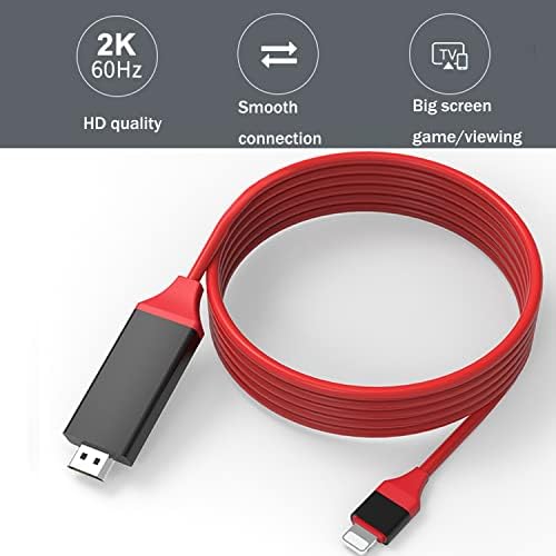 [Apple MFI Certified] Lightning para adaptador HDMI para telefone para TV, cabo HDMI 2K 6,6 pés, compatível com