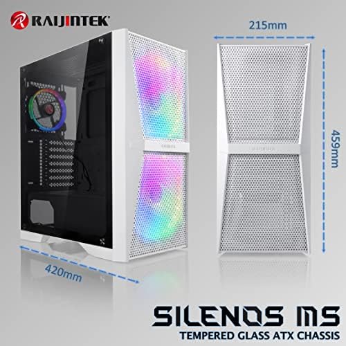 Raijintek Silenos MS Pro White, ATX PC Case com malha na frente e painel lateral de vidro temperado, vem
