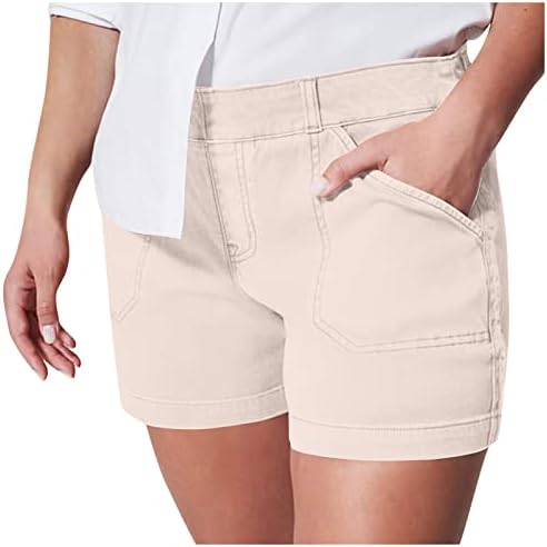 Zlovhe shorts femininos para o verão, bolsos laterais de tensão e estiramento curto feminino e sem botão e
