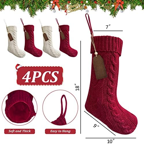 Aerwo 4 Pack Knit Christmas meias, meias de Natal de malha de 18 com fatias de madeira diy inacabadas, meias
