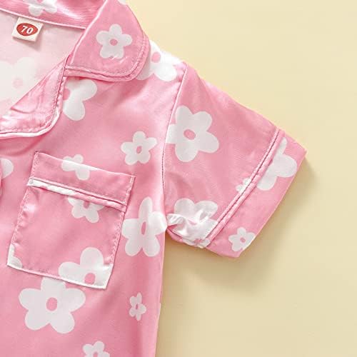 Pijamas de seda de meninas de crianças pequenas de meninas, camisa de botão de manga curta e pijamas