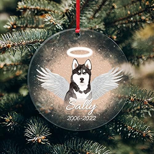 Dog Memorial Christmas Acrylic Ornament Angle Dog With Wings Round lembrete Dachshund Perda de cã