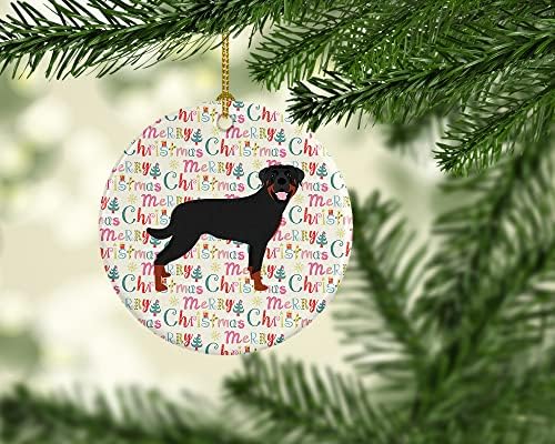Tesouros de Caroline WDK1818CO1 Rottweiler Feliz Natal Cerâmica Ornamento, Decorações de árvores