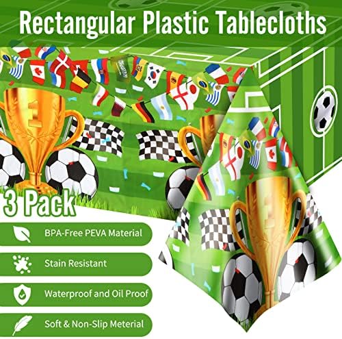 3 Pacote de mesa de mesa de futebol à prova d'água plástica, capa de mesa de retângulo descartável e