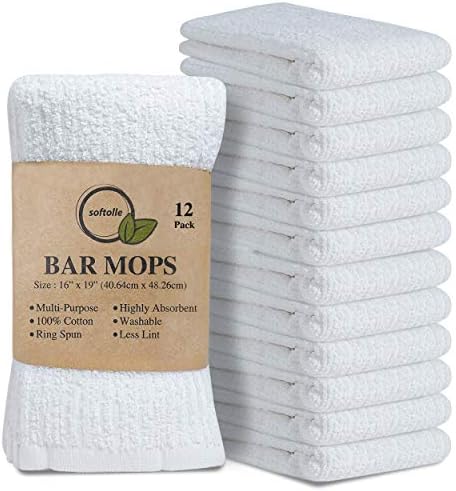Toalhas de cozinha softolle, embalagem de toalhas de esfregão de 12 bar -16x19 polegadas -100 toalhas brancas