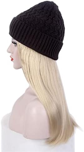 N/A Fashion European e American Ladies Hair Hat Chaping Uma longa peruca loira e chapéu de chapéu de malha preta