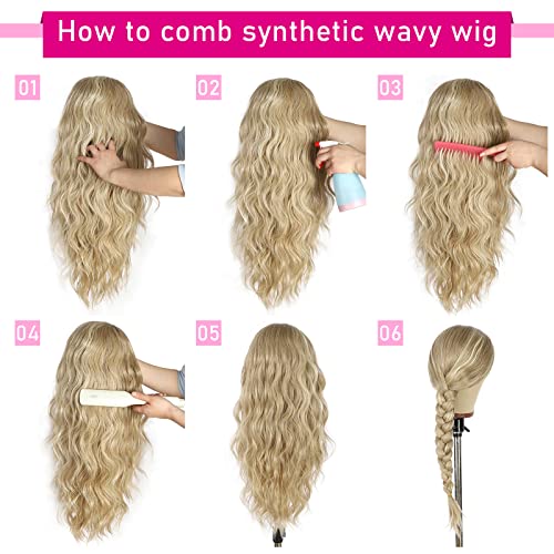 Sapphirewigs Wig sintético Wig Logo Body Wave Loiro Destaque Destino de cor sem gúmolas para mulheres com nenhuma peruca frontal de renda 150% de densidade 26 polegadas