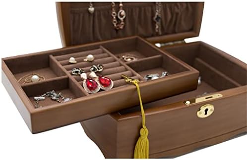 Zhuhw requintado requintado caixa de joalheria de joias de jóias de jóias de jóias de madeira européia com fechadura