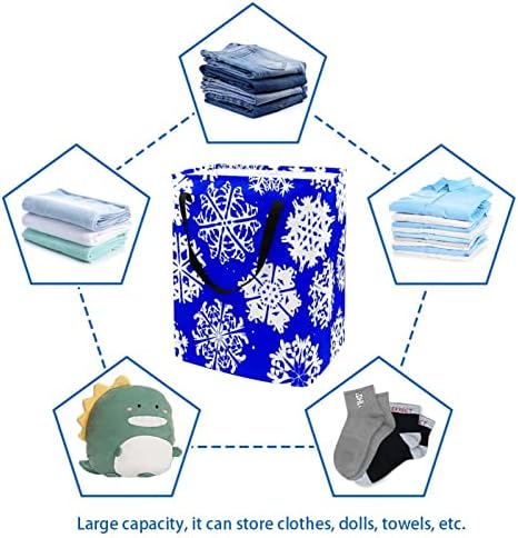 Flocos de neve em cesto de lavanderia dobrável com estampa azul, cestas de lavanderia à prova d'água de 60l de
