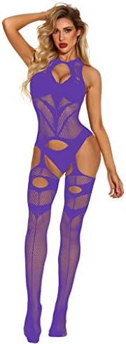 Lingerie do corpo da fishnet Bodysuit Bodysuit para mulheres de um tamanho Anexado meias de malha sexy meias