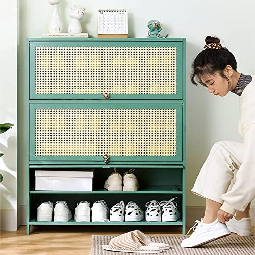 Gabinete de sapato QQXX Bamboo, armário de armazenamento de sapatos de entrada moderna com portas