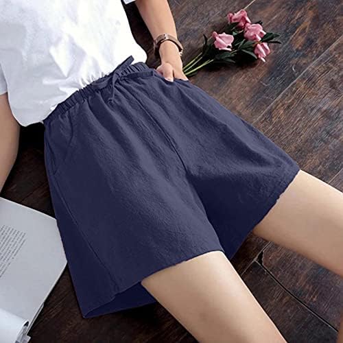 shorts de linho folgados de lcepcy para mulheres elásticas de cordão de cordão alta no verão shorts