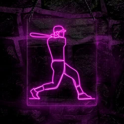 Ancfun Baseball jogador de néon, rebatedor, balançando com tacos, tema esportivo, artes de arame de arame,