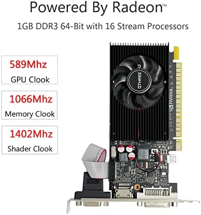 Qthree geForce 210 Cartão gráfico, 1024 MB, DDR3,64 bits, HDMI, DVI, VGA, 589 MHz Frequency Frequency Desktop Video