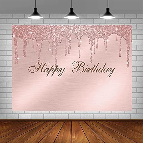Ablin 7x5ft feliz aniversário pingando glitter líquido líquido rosa dourado decorações de festas de ouro