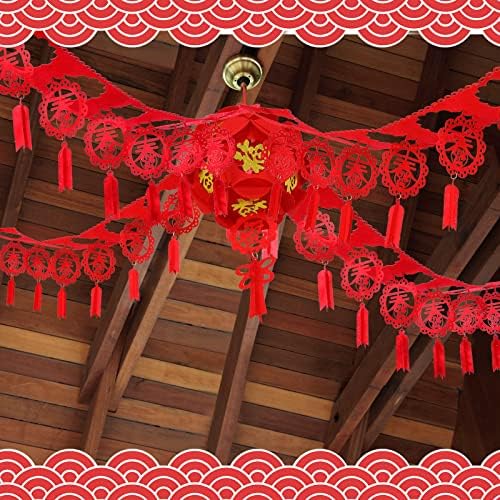 4 PCS Lanterna vermelha chinesa Ano novo Garland Set Red 3D Hydrangea Lanterna Chinês Festival da primavera