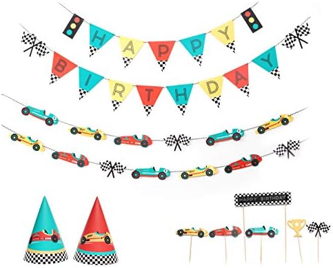 Vintage Race Car - Kit de decoração de festa de aniversário | 12 Festa convidada | Banner de aniversário