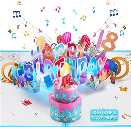 Cartões de aniversário de Venoo com luzes e música, engraçado Blowable Candle Musical Pop Up Greeting Birthday