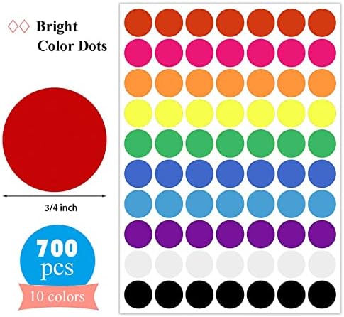 700 PCs Adesivos de ponto 3/4 de polegada Rótulos de codificação de cores Retorros de ponto colorido redondo,