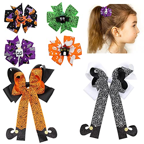 6 PCs Halloween Hair Bows Para meninas, Glitter Halloween Bat abóbora Clipe Ghost Spider Spider Hair Barrette