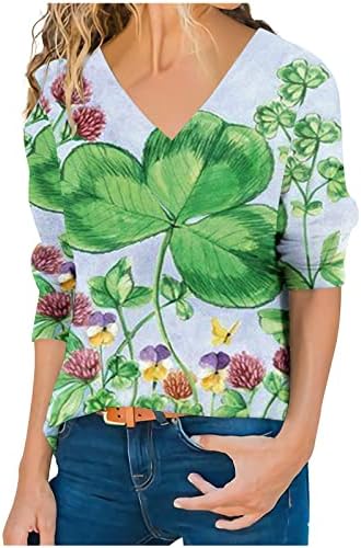 Camiseta Funny St Pat's Paddy Patrick em V para mulheres enrolar a blusa de manga comprida Irlanda