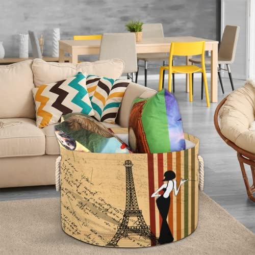 Eiffel Tower Retro Beauty Grandes cestas redondas para cestas de lavanderia de armazenamento com alças cestas de