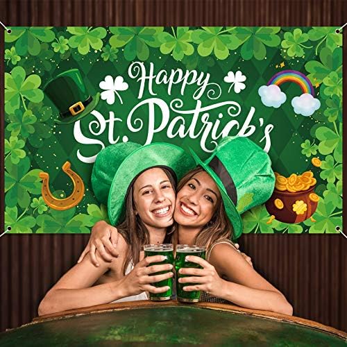 Decorações de cenário de Banner do Dia de São Patrício - Shamrock Irish Lucky Party Background Supplies Decors