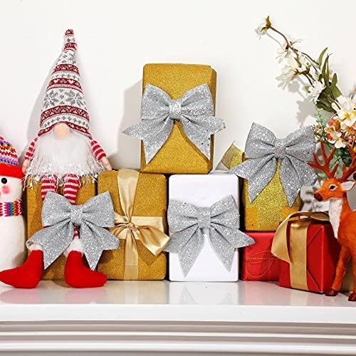 32 peças Glitter Christmas Bow Decorações 6 polegadas Christmas Wreaths Grilhões de lantejoulas Árvore de natal