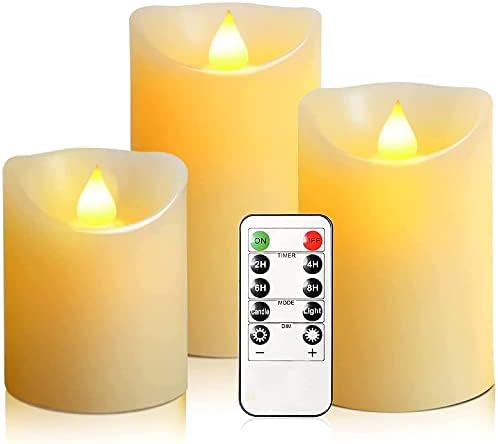 Bateria de velas sem chamas operada: velas 4 5 6 Conjunto de 3 velas de pilar de cera real de marfim com