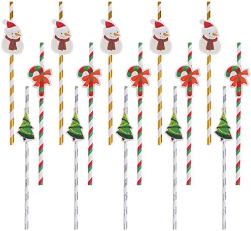 30pcs palhas de Natal decoração de festa de natal canudos de papel de desenho animado bebendo canudos